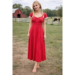 Wild Fable Red Polka Dot Dress Size M Cottagecore /Farm/ Prairie Style #9